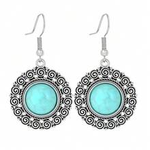 1 Đôi bông tai kiểu dáng hình học, bằng kim loại bạc, đính đá giả ngọc lam, có tua rua. - Hoa tai ngọc lam - Xem 13