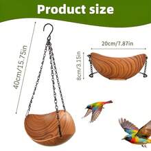 Faux Wood Grain Bird Feeder And Waterer Set, Hanging Bird Bath Specially Designed For Birds To Play. The Open Bowl-Shaped Space Is Filled With Ample Clean Water, Providing Birds A And Comfortable Bathing, Drinking And Playing Area. The Wood Grain Imitation Surface Processing Perfectly Integrates The Bird Feeder And Waterer Set, Ideal For Yard Decor - one-size - View 2
