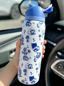 O-Wa-La Blue Cat Water Bottle 32oz, 945ML, With Straw, Heat Preservation Time More Than 24 Hours, Cold And Hot Water Can Be Insulated, Can Make Coffee, Frozen Drinks, Exquisite Workmanship, Suitable For Camping, Work, Indoor And Outdoor Use. - 藍色 - 查看 5