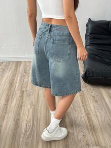 Pantalones cortos vaqueros anchos y sueltos de lavado claro vintage para adolescentes y niñas, ropa casual de calle - Lavado ligero - Ver 8