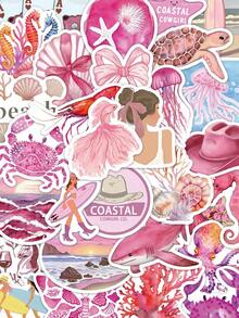 50张粉色沙滩女孩贴纸，适合装饰日记本、笔记本电脑、手机壳、行李箱、滑板、头盔，也可用于学校用品、返校季等。 - 彩色 - 查看 11