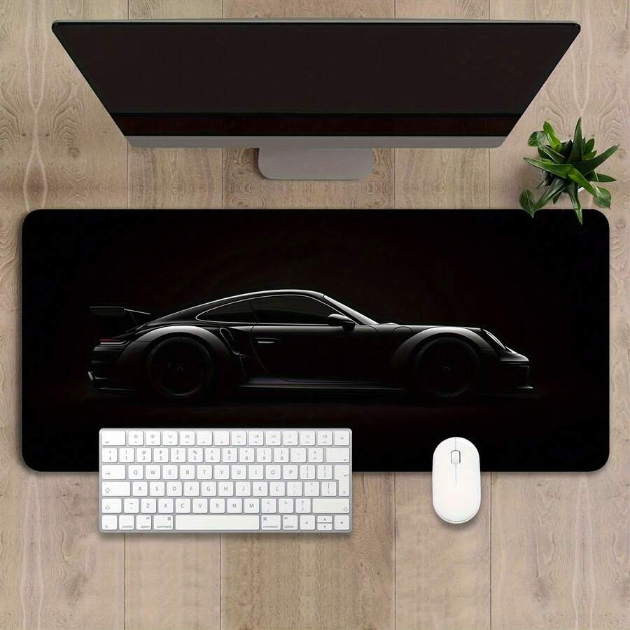 1 Pc Large Matte Black Sports Car Theme Gaming Mouse Pad - Non-Slip Rubber Base And Smooth Surface, Rectangular Computer Keyboard Mouse Mat Suitable For PC, Laptop, Office, Home Office Desk Accessories Desk Accessories Office Supplies Office Accessories Desk Mat Mousepad Study Table Mouse Pad For Desk Desk Decor - Matte Black Sports Car Theme - View 1