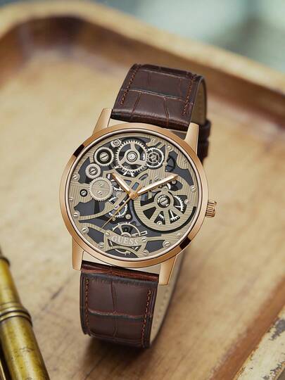 Guess Gadget Skeleton 时尚男式黑色不锈钢表带石英表 GW0538G3 适合派对街头风格服装装饰礼物