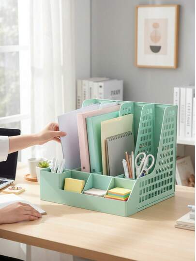 Hộp đựng đồ dùng văn phòng 4 ngăn có giá đựng bút - Đồ dùng văn phòng và lưu trữ hồ sơ thời trang