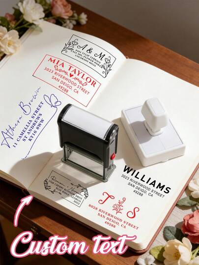 Custom Address Stamp, Stamp Self Inking, Personalized Name Return Stamp Elegant Minimalist Style For Envelopes Letters Packaging, 2 Styles, Customized Text & Icon Stamp For Home Office Business Use Unique Gift For Housewarming Wedding Birthday, Customizable Design Stamp For Family Friends Stationery Lovers