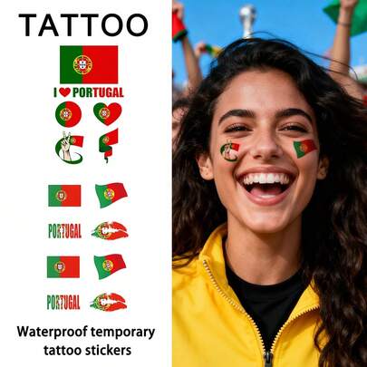 2Pcs Flag Tattoo Temporary Tattoo Portugal Football Waterproof Sweatproof Disposable For Women And Mem Face Arm Waist Chest Leg Abdomen Neck Hand Finger Back For Dancing Party Stage Performance Modernist Body Art