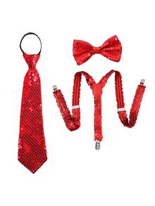 1SET Men's Sequin Bow Tie, Tie, And Suspenders Three Pieces Set, Apparel Accessories Combination Set - Multicolor - View 5
