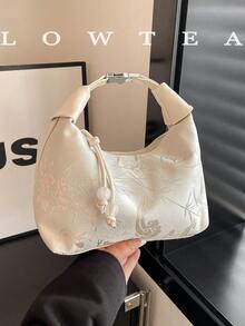 low tea 1 chiếc túi tote nylon thêu kiểu Trung Quốc, thích hợp để đi mua sắm, hẹn hò, làm quà tặng cho nữ, túi công sở, hoàn hảo cho văn phòng, trường đại học, công việc, đi làm. - trắng - Xem 2