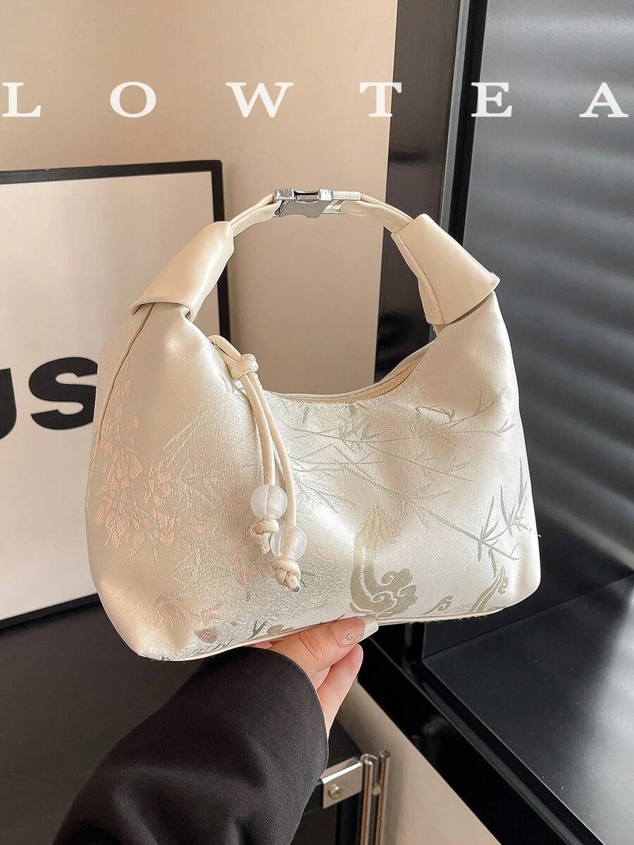 low tea 1 chiếc túi tote nylon thêu kiểu Trung Quốc, thích hợp để đi mua sắm, hẹn hò, làm quà tặng cho nữ, túi công sở, hoàn hảo cho văn phòng, trường đại học, công việc, đi làm.