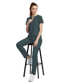 2pcs/Set Women Nurse Uniform Set, Top + Pants With Pockets, Nursing Surgical Room Work Clothes, Beauty Salon Work Wear - Green - View 6