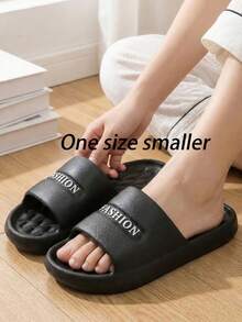 Classic Versatile Leather-Textured Black & White Letter Design Slippers, Soft Thick Massage Sole, Lightweight & Comfortable For Home, Shower, Outdoor, Travel, Beach, Casual, Suitable For Dating, Shopping, Commuting, Party. Size Runs Small, Recommend Ordering One Size Up. Suitable For Valentine's Day, Halloween, Christmas, - Black - View 3