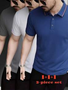 3件組時尚百搭男士夏季 Polo 衫，透氣休閒商務 Polo 衫，戶外運動吸汗 T 恤 - 彩色 - 查看 3
