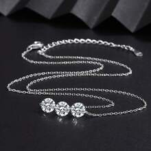 Fashionable Minimalist White Gold Plated Necklace With 3 Sparkling Zirconia Stones, Elegant Floating Pendant For Women - White Gold - View 1