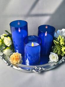 3pcs Flameless Candle Lights With Remote Control/Timer, Battery Operated Candles, Blue Candles, Warm Light Candles, For Tabletop Centerpiece Decor, Suitable For Christmas, Halloween, Valentine's Day, Mother's Day, Gift, Birthday, Proposal, Wedding, April Fool's Day, Dining Table, Party, Holiday Atmosphere Decoration - Blue - Warm Light - View 8