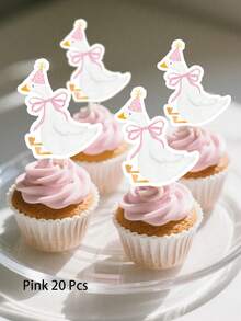 10/20 unidades de toppers de cupcake com desenho de ganso engraçado, decoração de bolo de aniversário faça você mesmo, decoração de festa com tema de ganso, artigos para festa de aniversário e chá de bebê para meninas e meninos (rosa/azul/verde opcional) - Multicolorido - Ver 10