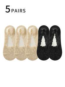 5 Pairs Women's Lace Boat Socks, Thin Cotton Blend Breathable Non-Slip Invisible Socks For Daily Wear & Commute - Multicolor - View 5