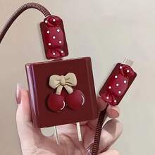 Funda protectora para adaptador y cable de carga con diseño de cerezas para iPhone 14/15 Pro Max, funda protectora para adaptador y cable de carga para iPhone 13/12/11, protector de enrollado de 18/20W, regalo para novio/novia - Multicolor - Ver 3