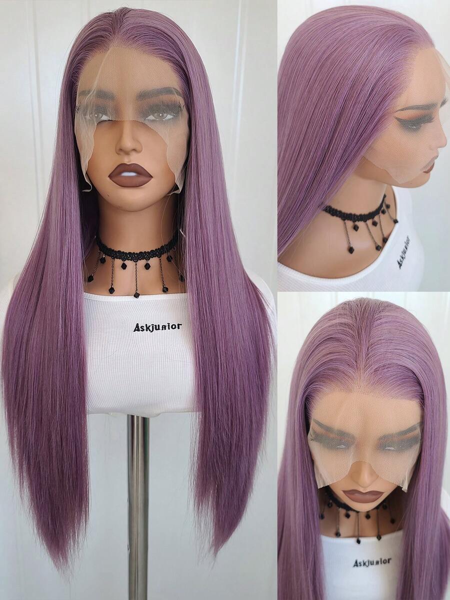 Tóc giả thẳng màu tím pha trộn, chất liệu tổng hợp, tóc thẳng tự nhiên, không cần keo dán, kiểu ren phía trước, thích hợp cho nữ, dùng trong cosplay và trang điểm. - Nhiều màu - Xem 1