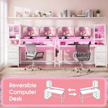 EnHomee 55"Gaming Desk Computer Desk With Power Outlets, Modern Desk Table Home Office Desk Vanity Table With Storage & Ergonomic Monitor Stand - 白色 - 查看 3