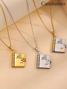 Camhanno 1pc Stainless Steel Book Shaped Necklace, Cute And Fun, Ideal Gift For Your Granddaughter (Or Friend Gathering) - Multicolor - View 9