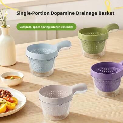 1pc Multi-Color Double-Layer Draining Fruit Basket - With Handle, Made Of PP Material, Double-Layer Draining For Washing Fruits And Vegetables, Convenient For Small Berries And Tomatoes Cleaning, Fruit Storage Container, Household Vegetable Washing Basin, Kitchen Fruit And Vegetable Washing Basket