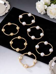 3件套复古粗链金/银/珍珠手链套装，欧美风格，适合女士海滩、约会、时尚拍摄、节日装饰，精美饰品礼品 - 白色珍珠時尚手鐲套裝 - 查看 4