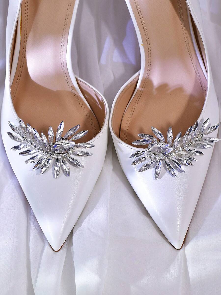 1 pieza Elegante clip para zapatos de mujer plateado, clip para zapatos de lujo con rhinestones, para tacones altos, zapatos de boda, accesorio de zapato desmontable, decoración de zapatos DIY, ornamento de zapato para fiesta de boda, cita nocturna