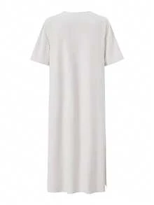 Plus Size Men's Casual Fashion Long Patchwork Customized Embroidered Collar Minimalist Elegant Commute Versatile Unique Short Sleeve Robe - Apricot - View 2