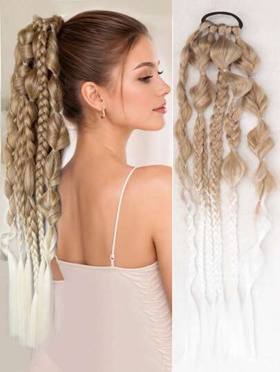 24 Inch Handcrafted Mixed Color Bubble Twist Braids - Vacation Style Hair Extensions For Women, Versatile For All Hair Types