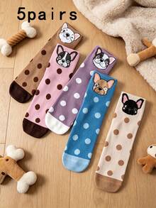 5 đôi tất cổ ngắn nữ in hình chó Bulldog, kiểu dáng thường ngày, đa năng. - Nhiều màu - Xem 6
