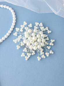 Elegant Silver Starry Pearl Crystal Bridal Hair Comb Wedding Hair Accessories For Bride Prom Formal Party Wedding Ceremony Evening Event - White - View 5