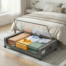 STOZLE Under The Bed Storage Containers, XXL 15.85 Gallon Rolling Metal Drawer, Height Under Bed Shoe Storage, Large Rolling Under Bed Clothes Storage Drawers With Lid For Room - 查看 15
