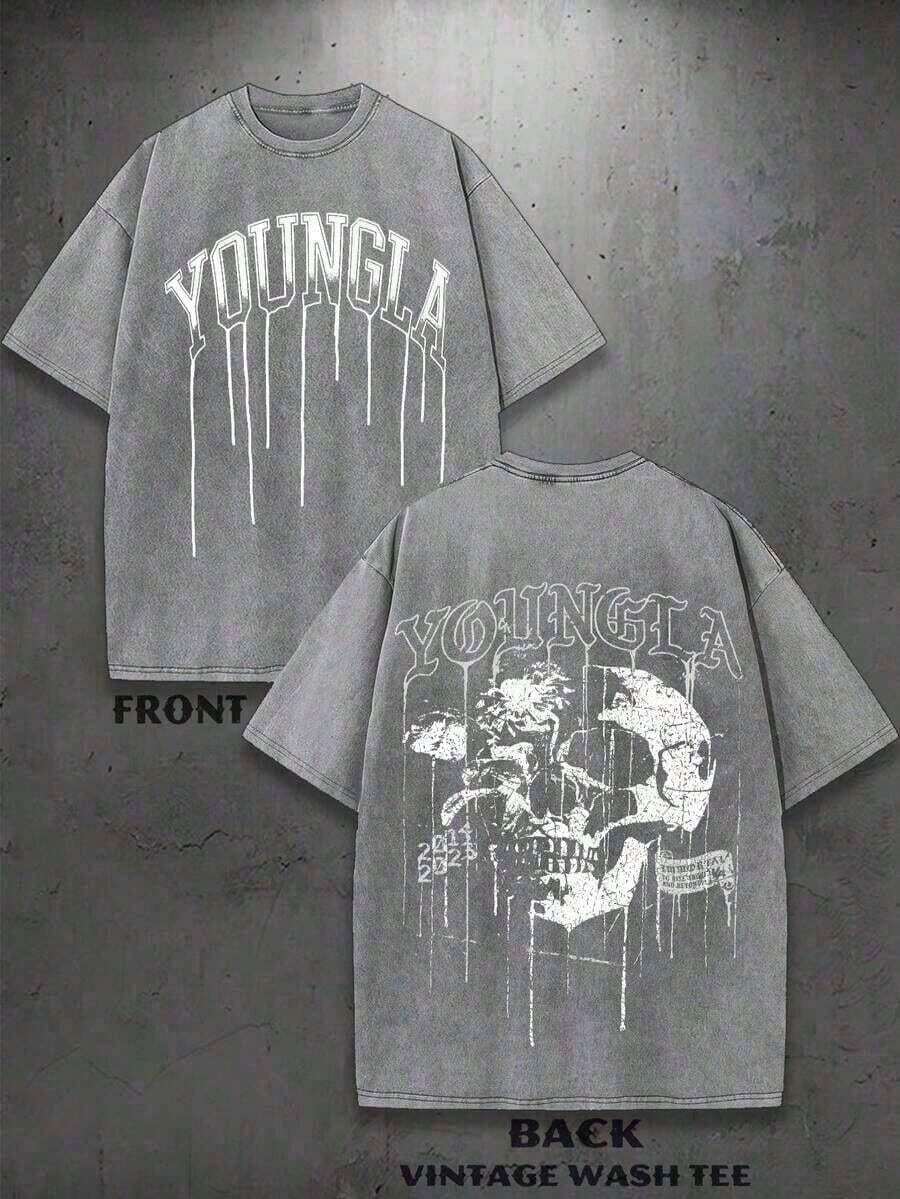 Summer Tops Happy Mother's Day1pcsBreak The System1PC Y2K Vintage Washed T-Shirt | Men's Graphic Tee | YLA Dripping Skull Design Pattern | Gifts For Men Or Boyfriend | 100% Cotton | 230Gsm Thickened Fabric | UnisexRound Neck Loose Fit T-Shirt180gcamiseta Para Hombre,Funny Graphic Tees,Men's ClothingLoose And Comfortablesummer Clothes Happy Easter - Grey - View 1
