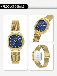 Đồng hồ Guess GW0354L6 dành cho nữ, mặt số xanh lam, gọng lưới pha lê, vỏ thép không gỉ, máy quartz. - Vàng - Xem 6