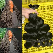NARNI Body Wave Human Braiding Hair For Boho Braids 50g 1 Bundle Human Hair Bulk For Braiding 15A Brazilian Virgin Full And Thick No Weft Human Hair Extensions For Women Natural Black Color 8-30 Inch - Natural Black - Xem 3