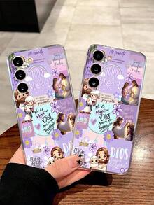 1pc Jesus Cross Flower Lamb Slogan Soft Phone Case Compatible With Huawei Honor, Galaxy, - Clear - View 2