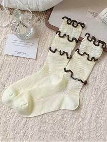 1/5 Đôi tất nữ cao đến bắp chân có bèo nhún, kiểu dáng thanh lịch, dễ thương, thoáng mát, phù hợp với váy, giày công sở, giày lười, mùa xuân/hè. - Nhiều màu - Xem 7