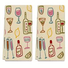 2D Flat Pattern Kitchen Towel,Designed With A Painting Of Wine And Glasses On A White Background. Made From Ultra-Fine Fibers, These Towels Are Absorbent, Quick-Drying, And Machine Washable.1/2/4/6/8 Pcs,,Various Holiday,Valentine's Day ,Easter, Mother's Day,Father's Day,Halloween, Thanksgiving ,Christmas,Birthday's Perfect,Gifts. - 混色 - 查看 2