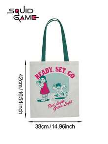 Netflix 1pc Official Licensed  Red Light Green Light Graphic Canvas Tote Bag, Casual Contrast Strap Shoulder Bag - Multicolor - View 3