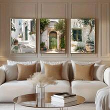 3pcs Mediterranean Architecture Style Canvas Painting - Modern Oil Painting Wall Art Decor, Suitable For Living Room, Bedroom, Kitchen, Perfect Autumn Decor Gift - A - View 5