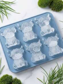 1个迷你高地牛冰格，制冰模具，制冰器，可爱奶牛硅胶冰格，夏季降温必备，适用于威士忌鸡尾酒、啤酒、咖啡和各种饮料，派对必备，可重复使用的动物甜点模具，送给朋友和奶牛爱好者的理想礼物。 - 彩色 - 查看 3