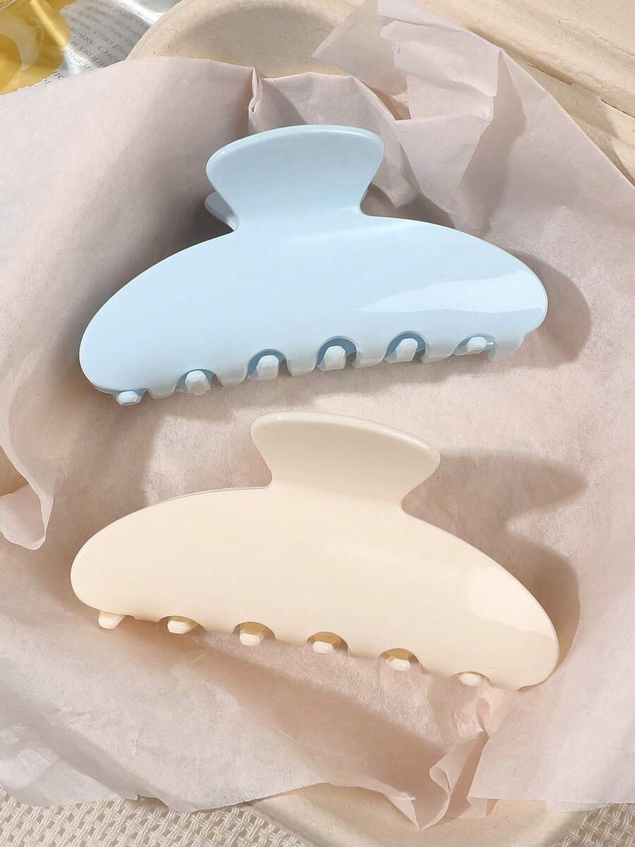 2个亮面亚克力半圆形发夹,乳蓝色和乳米色,韩式柔美甜美风格,优雅春季发饰,百搭旅行、野餐、夏季装扮发夹、夏季沙滩发夹、节日、生日礼物 - 彩色 - 查看 1