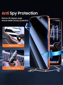 Shockproof Privacy Screen Protector 2pcs 17 Pro Max Privacy Anti-Spy Tempered Glass Screen Protector, Easy Installation, 9H Hardness, Scratch-Resistant, Compatible With Phone Cases, Full Screen Coverage, Bubble-Free, Suitable For 17 Pro Max/17 Pro/17 Air/17e/116 Pro Max/16 Pro/16 Plus/16e/16/15/14/13/12/11, Phone Accessories, Essential For Daily Life And Office Use, Mother's Day Gift - Black - View 3
