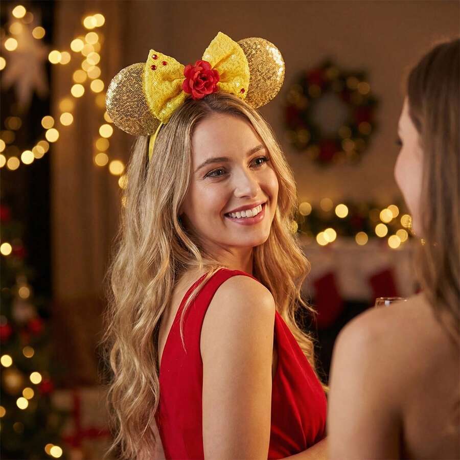 Disney Băng đô tai chuột với nơ đính sequin đỏ – Tai chuột đen biểu tượng dành cho phụ nữ và bé gái, hoàn hảo cho các chuyến đi dã ngoại, công viên giải trí, tiệc tùng và cosplay – Kích thước phù hợp với hầu hết mọi người, phụ kiện du lịch, băng đô cài tóc cho các hoạt động ngoài trời, kỳ nghỉ, du lịch, phụ kiện trang phục và quà tặng. - Nhiều màu - Xem 1