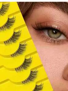 9 Pairs Half-Cut False Eyelashes, Cat Eye Style Short Soft 3D Mink Hair Effect False Lashes, Natural Makeup Look, Strip Eyelashes - Black - View 8