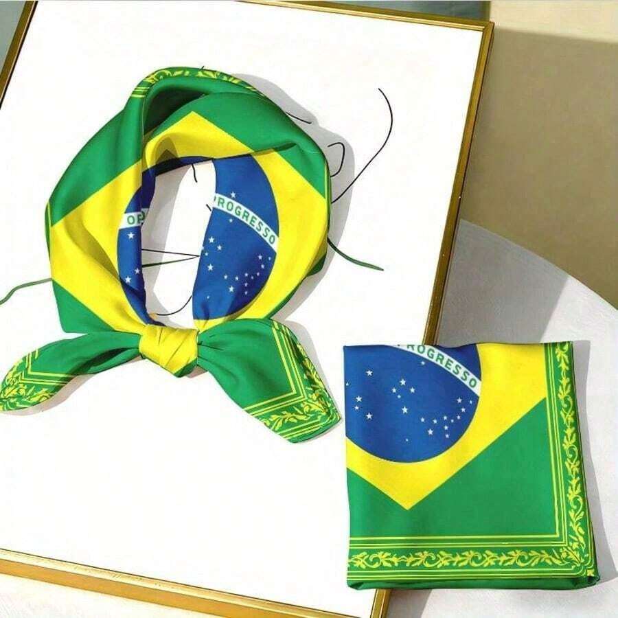 Stylish Brazilian Flag Pattern Headscarf With "Ordem E Progresso" Slogan.Soft, Skin-Friendly, Breathable And Lightweight.Perfect For Daily Wear, Outdoor Activities, Seaside Vacations And Travel. - Green - View 1