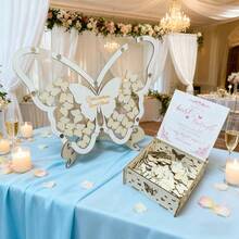 Elegant Butterfly Theme Guest Book Alternative Set - Suitable For Weddings, Graduations, Etc. - Wooden Butterflies, Stand, And Decorative Box - Princess Party And Holiday Decor - View 9