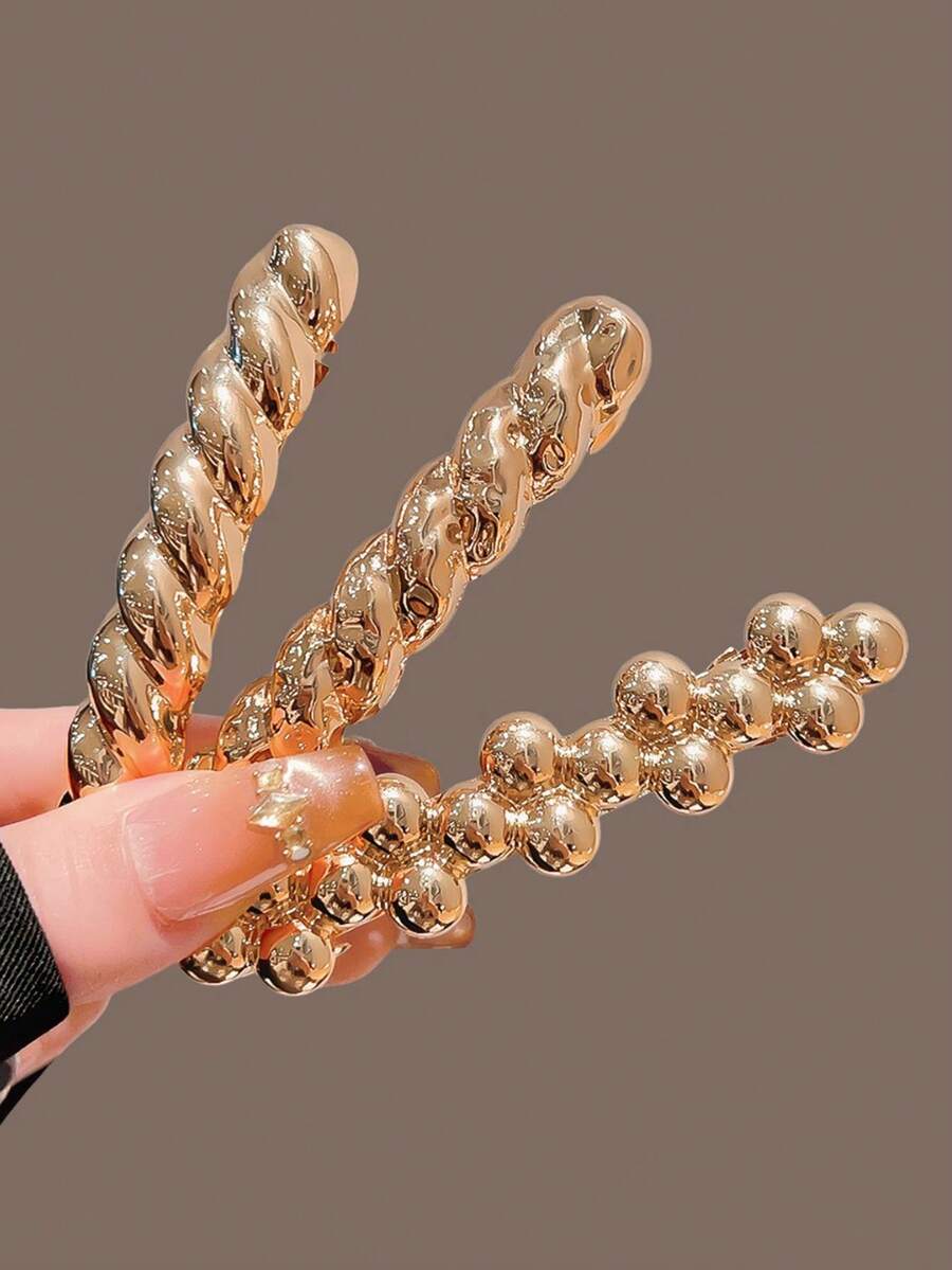 1 chiếc/3 chiếc kẹp tóc kim loại hình học tối giản, kẹp tóc đa năng cho các kiểu tóc búi cao. - Vàng - Xem 1