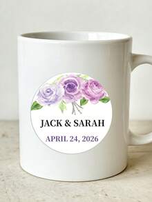 12/24/40 pièces Autocollants de cercle de mariage floral avec texte personnalisé, autocollants de mariage aquarelle rose personnalisés, noms de couple personnalisés et date de décoration, autocollants de fleurs romantiques pour invitations/souvenirs/cadeaux de retour pour les invités, parfait pour le mariage, la douche de mariée, la fête de fiançailles, cadeau unique pour la mariée, le marié, les décorations de mariage, les faveurs de mariage pour les invités - Multicolore - Voir 3
