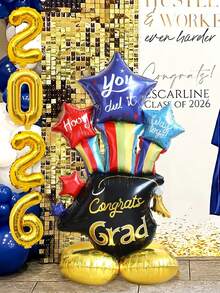 5pcs Upright Graduation Season Hat Balloons, Including Black Graduation Cap Shape, Pentagram And 16-Inch Gold 2026 Number Foil Balloons, Suitable For Graduation Ceremony Party Decoration, Classroom Atmosphere Decoration Balloons, 2026 Graduation Party, Elementary, High School, College Graduation Celebration Party Decorations, Class Graduation Party, Birthday Party, School Events And Campus Decoration Supplies - Multicolor - View 6